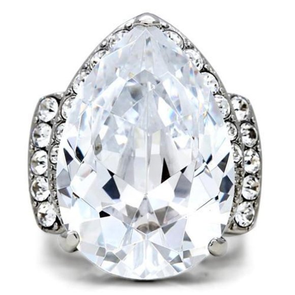 HUGE 20 Carat Pear CZ Stainless Steel Ring Sz 5-10 - Picture 2 of 5